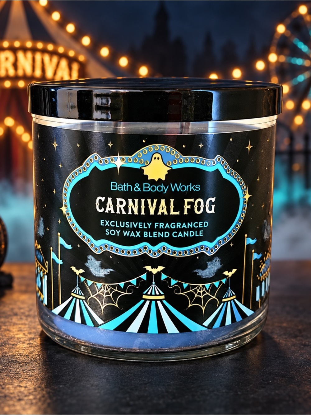 Bath & Body Works Carnival Fog Candle - Black & Blue Accents